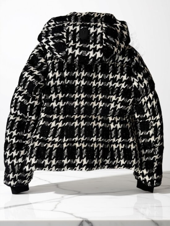 Mackage Jackets & Blazers - Mackage Madalyn Houndstooth Tweed Down Jacket Removable Hood Black White Metalli